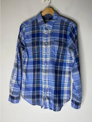 Lauren Ralph Lauren Blue Plaid Cotton Button Down Shirt Womens Medium thumbnail 1