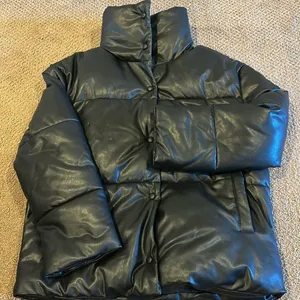 Bagatelle Faux Leather Black Puffer Jacket for Women – Warm, Size XS thumbnail 1