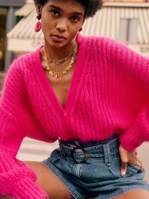 Sézane Pink Kid Mohair Merino Wool Button Cardigan Sweater Size S thumbnail 5