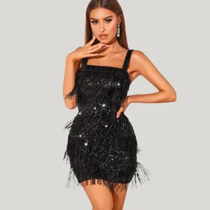 NWT RED DOT BOUTIQUE‎ Black Sequin Fringe Tassel Mini Dress - XL thumbnail 2
