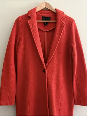 Rachel Zoe Red-Orange Long Wool-Blend Single-Button Coat Womens Small thumbnail 2