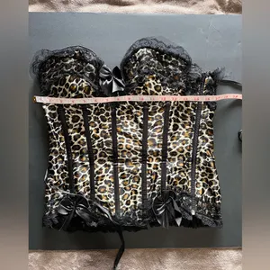 VAACODOR Women’s Leopard Print Corset Side Zip Back Tie Lace Bows Sz XXL Y2K EUC thumbnail 9