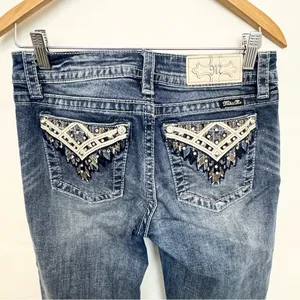 Miss Me Women's Mid Rise Chloe Boot Cut Jeans Size 27 bling pockets thumbnail 3