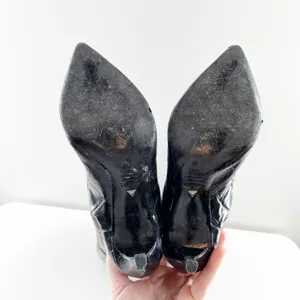 Schutz Maryana Knee High Croc Embossed Stiletto Heel Boots Black 6 thumbnail 5