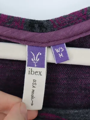 Ibex Merino Wool Dress Medium 100% Zque Certified Gray Purple Black Print Layer thumbnail 4