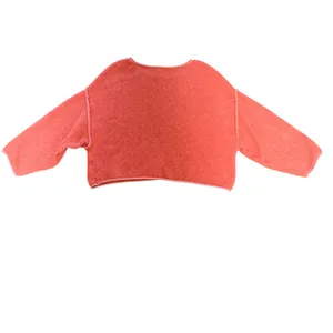 Free People Coral Orange Textured Knit Boxy‎ Cropped Bardot Sweater Womens Small thumbnail 8