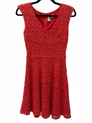 Anthropologie Birdcage Francesca’s Collection Coral Lace Fit & Flare Dress S thumbnail 2