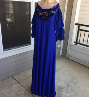 Orizon Fashion galabiya dress Off-Shoulder Royal Blue Embroidered Maxi Dress thumbnail 8