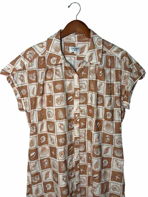 Crosby by Mollie Burch Linen Coastal Neutral Seashell Print Shirt Dress M thumbnail 6