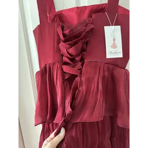 Red Tiered Ruffle Dress With Straps Size 8 thumbnail 9