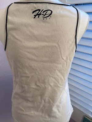 Harley-Davidson White Tank Top with Black Script and Rhinestones Y2K thumbnail 6