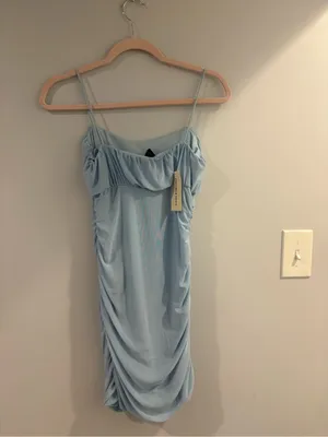 Streetwear Society Light Blue Ruched Spaghetti Strap Mini Dress thumbnail 2