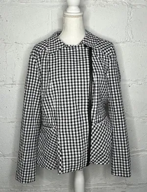 Isaac‎ Mizrahi Live Women's Black White Gingham Moto Blazer Jacket Size Large thumbnail 1