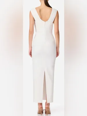 NEW ELLIATT Fiona Square Neck Drape Back White Column Gown Sz L thumbnail 3