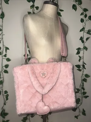 Juicy Couture Pink Let’s Get Cozy Faux Fur Tote Bag Removable Strap With Zipper thumbnail 1
