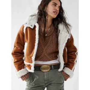 Free People Western Bohemian Vegan Suede Exchange Shearling Jacket Coat Small thumbnail 2