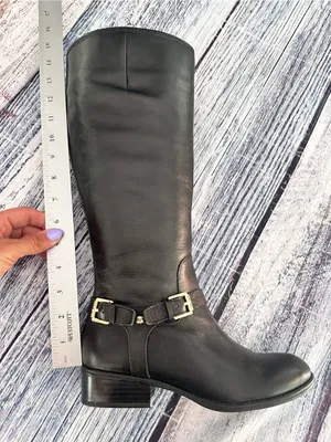 Lauren Ralph Lauren Black Leather Knee-High Riding Boots with Buckle Detail thumbnail 8