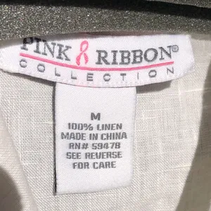 Pink Ribbon Collection White 100% Linen Tie Front Shirt Blouse M thumbnail 4