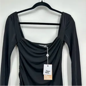 Tiger Mist Black Porto Long Sleeve Bodycon Ruched Mini Dress NEW SMALL thumbnail 3