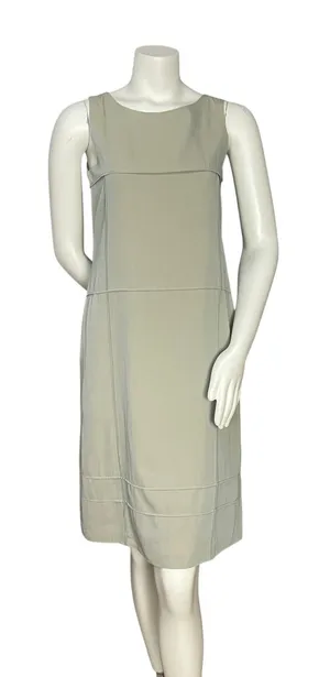 Shift‎ Dress Sleeveless Clean Lines Pintucks Mod Professional Office Neutral thumbnail 1