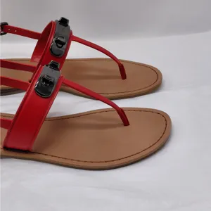 Coach Womens Gracie Thong Sandals Size 6.5 Red Leather Flats Quiet Luxury Resort thumbnail 7