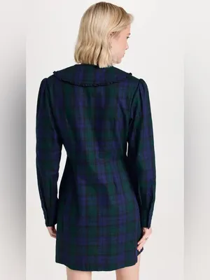 Hill House The Hazel Dress Blackwatch Tartan Plaid Cotton Ruffle Mini Medium thumbnail 2
