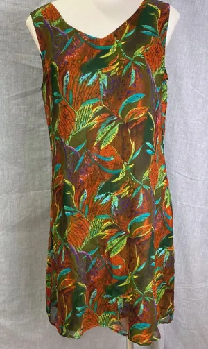 Vintage‎ Y2K Robbie Bee 100% Silk Slip Dress Abstract Olive Multi Lined Artsy M thumbnail 1