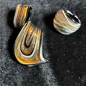 Multicolor Glass Pendant Set and 1 glass ring size 8 thumbnail 4