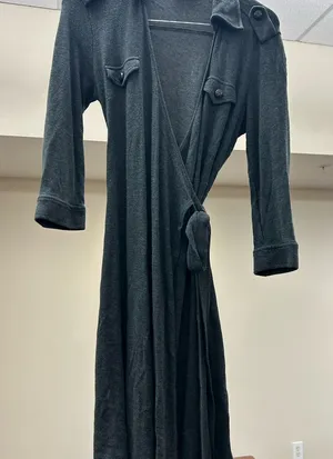 LOFT Black/gray Long Sleeve Wrap Robe with Tie 8 thumbnail 1