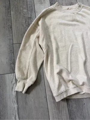 Aerie Oversized Waffle Accents Under Arms Cream/Oatmilk crewneck size xs thumbnail 7
