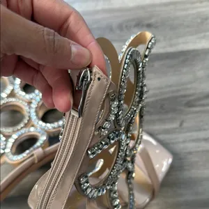 Azelia Wang Tan Stiletto Sandals 9 Nude Embellished PUT A RING ON IT Sexy Heels thumbnail 15