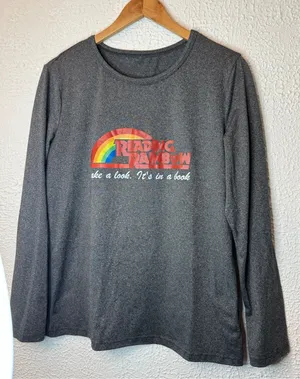 Grey Long Sleeve Tee with Rainbow Graphic Gray Size M thumbnail 1