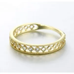 14k Gold Plated S925‎ Hollow Simulated Diamond Ring, Adjustable thumbnail 3