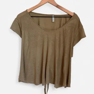 Free People Khaki Green Tie Front Crop Top Earthy Boho Indie Blouse M thumbnail 1