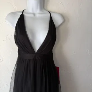 Luxxel Dress Small Black Plunge Maxi Gown Criss Cross Back NWT Fairy‎ Grunge thumbnail 2