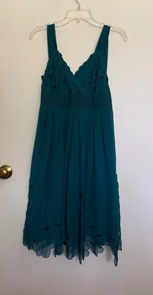 Sleeveless Teal V-Neck Midi Dress with Floral Lace Detail - Women thumbnail 1