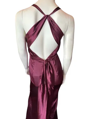 Monvelli Elegant Halter Satin Floor Mermaid Prom Gown Wine Size 2 NWT thumbnail 5
