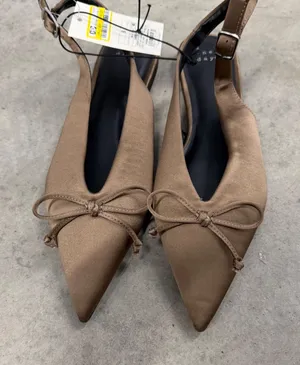 A New Day Camille Taupe Satin Pointed Toe Slingback Bow Flats Shoes Womens 8 thumbnail 1