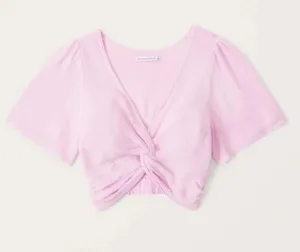NWT Abercrombie & Fitch Knot-Front Cropped Top Women' Size Medium Pink Boho thumbnail 1