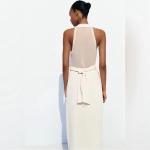 ZARA Ivory Wrap Style MIXED SEMI-SHEER SLIP DRESS size S thumbnail 3
