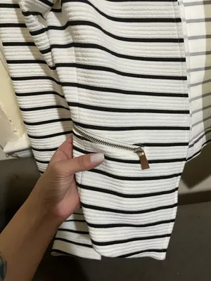 Dynamite Women’s White Striped Blazer with Faux Zipper Pockets thumbnail 5