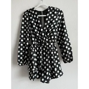 Lulus Women’s Polka Dots Satin Ruffled Romper‎ Elegant Glam Cocktail Size Small thumbnail 10
