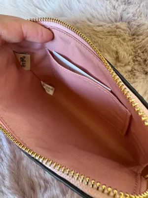 NWT Coach CEF72 Corner Zip Wristlet Signature Canvas with Charm Gold Powder Pink thumbnail 5
