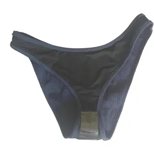 J Crew Steel Blue Textured Curved-Waist Cheeky‎ Bikini Bottom Size Large NWT thumbnail 3