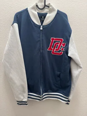 DC Shoes Blue Varsity Jacket Full Zip Logo Accents Stand-Up Collar Size L thumbnail 1
