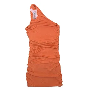 Bikinishe Orange One Shoulder Ruched Bodycon Mini Dress Stretchy Small thumbnail 2