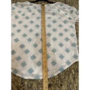 Roller Rabbit Embroidered Floral Peasant Blouse‎ Top V Neck Size XS White Teal thumbnail 9