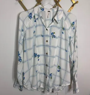 NWT Free People Window To My Soul Blue Floral Button Up XS thumbnail 6