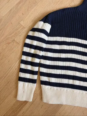 Emerson Fry CAROLYN FUNNEL NECK SWEATER - NAVY COLORBLOCK STRIPE ORGANIC sz S thumbnail 6