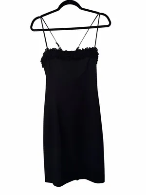Nine West Black Spaghetti-Strap Midi Dress with Lace Trim thumbnail 2